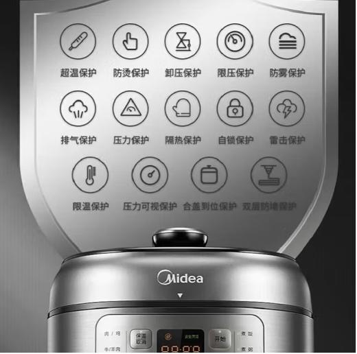 美的（510562）（Midea）6L少盐提鲜压力锅电压力锅高压力锅0涂层不锈钢不粘内胆智能调压一锅双胆 MY-C643G 商品图2