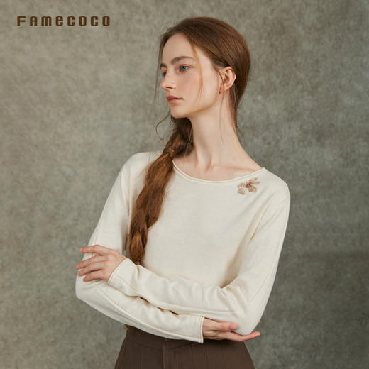 Famecoco范可儿羊毛针织衫纯色套头圆领长袖百搭文艺FAC6DB013 商品图1