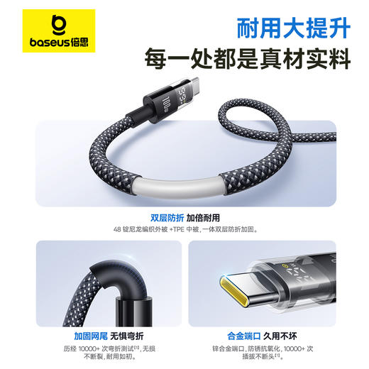倍思 透明数显CD系列 快充数据线 USB to Type-C 100W 商品图4