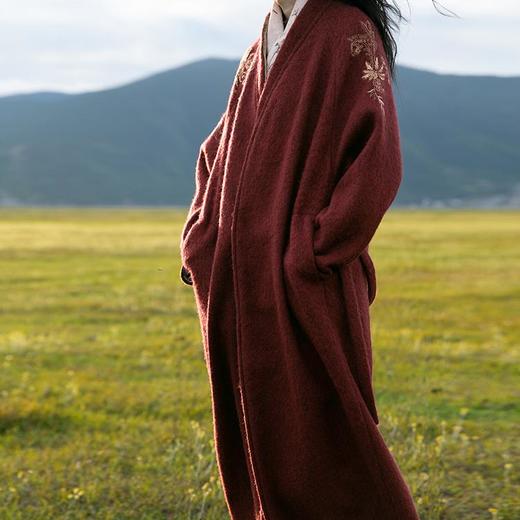 牧衣游原创 刺绣游牧感毛呢长外套------ 静水 商品图1