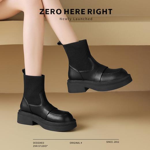 ZHR则则洋气瘦瘦靴法式复古短靴2024新款气质百搭弹力靴厚底女靴 商品图5
