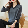 CC-MY-502    V领针织上衣女款早秋2024春秋拼色时尚洋气羊毛长袖毛衣打底衫女 商品缩略图0