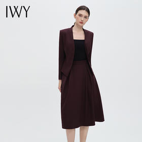 IWY/安可拉红沉稳大气西装套裙新款V领柔美修饰颈部收腰显曲线百褶半裙优雅松弛CS14336