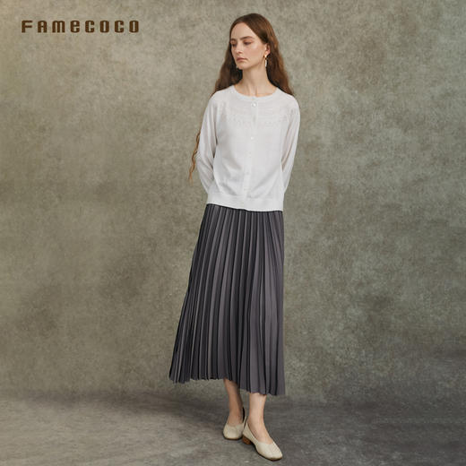 Famecoco范可儿压褶优雅半裙简约文艺长款A字裙FAC6HA001 商品图4