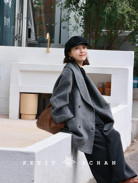 托斯卡纳 羊毛羊驼毛大翻领双面呢大衣