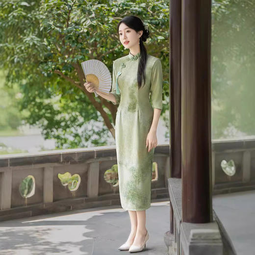 ZAYS-221秋新款改良气质扎染旗袍日常修身时尚年轻新中式旗袍 商品图0