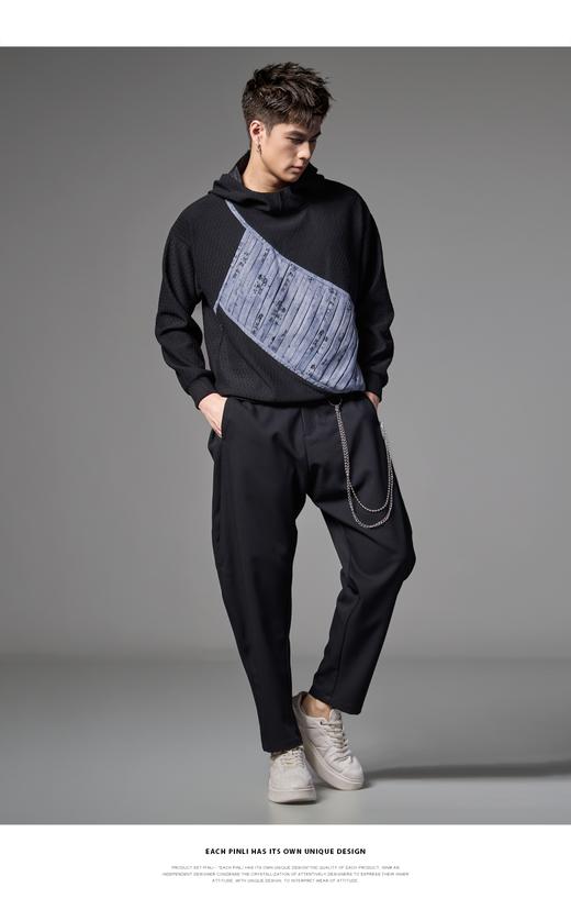 PINLI品立春季新款中国风拼接连帽卫衣男士国潮宽松休闲帽衫B243109070 商品图6