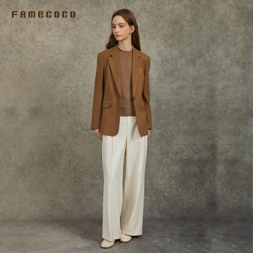 Famecoco范可儿翻驳领羊毛通勤西服优雅简约绣花外套FAC6AW016 商品图2