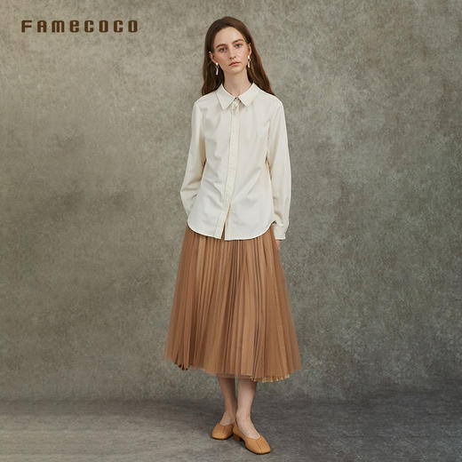 Famecoco范可儿正肩长袖衬衣气质通勤领口植物刺绣FAC6BH010 商品图3