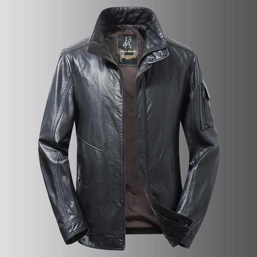 【真皮DSZ】大依优型大码立领皮牛皮夹克外套休闲简约大号皮夹克真皮皮草加肥加大 商品图0