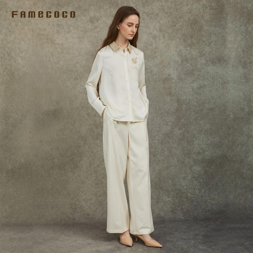 Famecoco范可儿羊毛直筒阔腿裤文艺通勤设计感腰头FAC6GA011 商品图2
