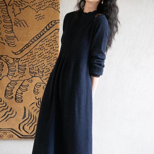 牧衣游原创进口牦牛绒毛织混纺手绣连衣裙新款宽松气质长裙 逢春 商品图1