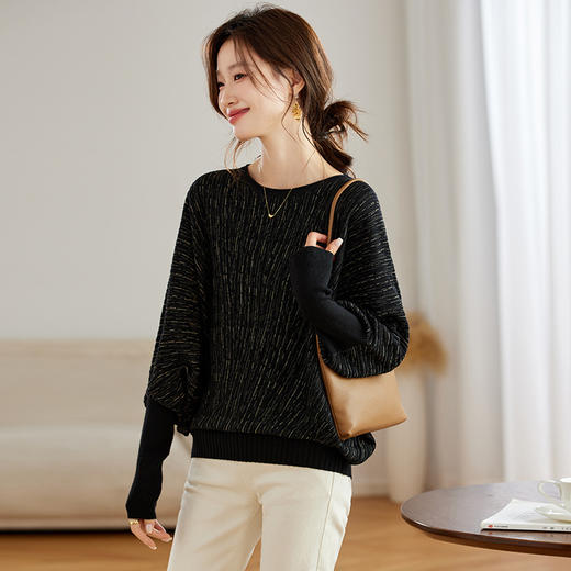CC-JDS-8879秋冬新款蝙蝠袖针织衫宽松大码薄款洋气上衣慵懒风港风毛衣女 商品图2