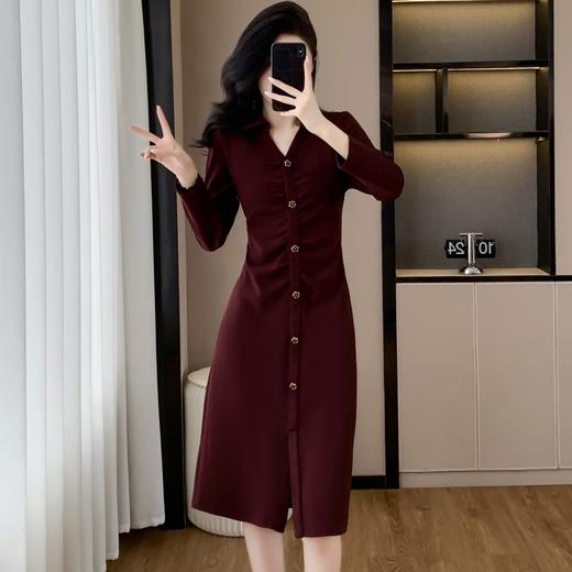 雀说新款时尚洋气V领拼接褶皱显瘦开叉中长裙AL2656 商品图2