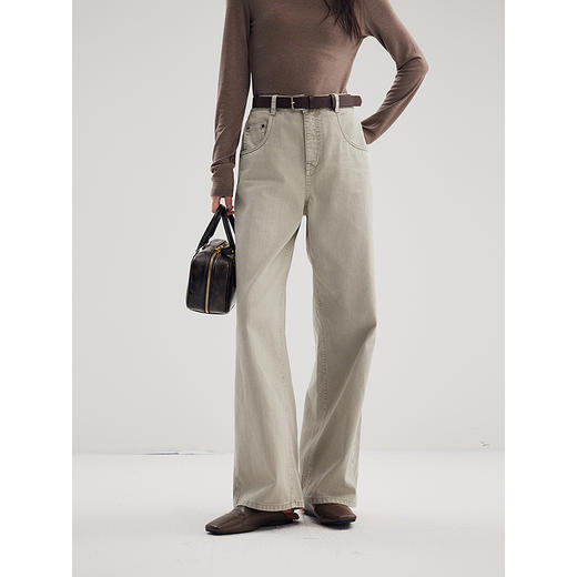 棉仓356619004-高腰复古美拉德色系重工成衣水洗陶土色阔腿牛仔裤 商品图1