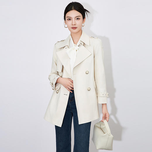 【高货wl】全新升级【铂金会员468/天猫629/差价161】(04829) 洛诗琳时尚通勤翻领系带收腰显瘦长袖短款减龄风衣外套女 商品图3