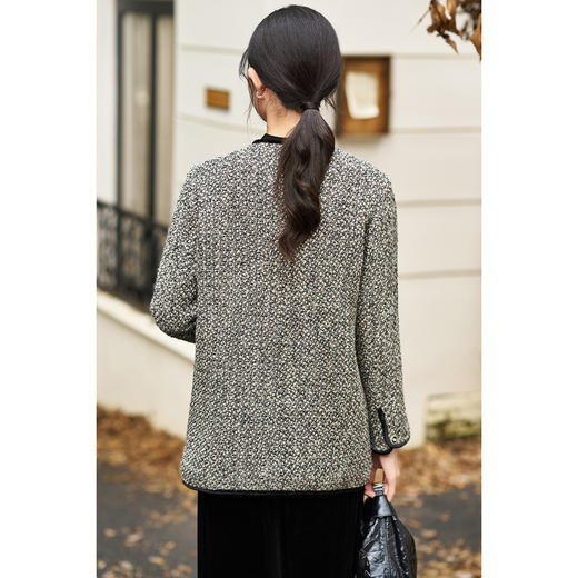 【轻奢羊毛混纺小香风外套】米思阳2025冬季时尚优雅通勤休闲名媛小香风立体花外套3430 商品图4