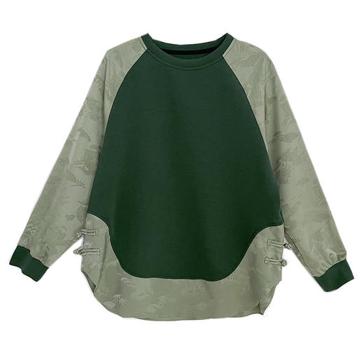 雀说新中式提花卫衣新款圆领拼接宽松休闲不规则上衣AL9912 商品图4