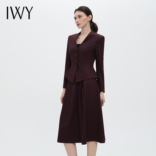IWY/安可拉红沉稳大气西装套裙新款V领柔美修饰颈部收腰显曲线百褶半裙优雅松弛CS14336 商品图2