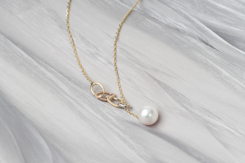 「镜像. 涟漪」Akoya珍珠14k白金黄金玫瑰金项链