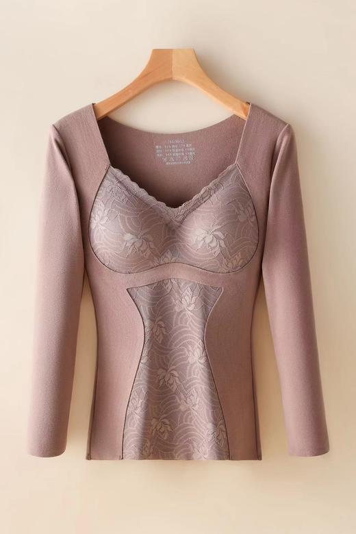 秋冬新款【德绒无痕保暖内衣】上衣发热带胸垫V领长袖 加厚秋衣女 可机洗 商品图9