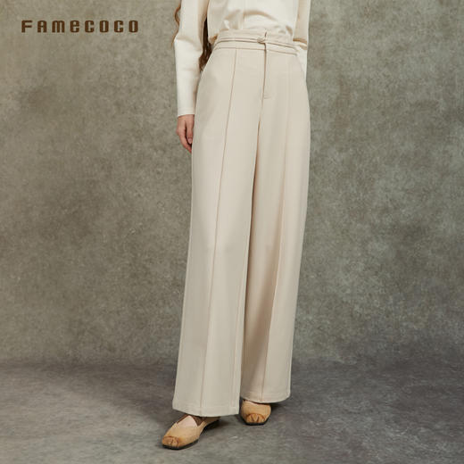 Famecoco范可儿直筒宽松休闲裤国风盘扣松紧腰长裤FAC6GA009 商品图1