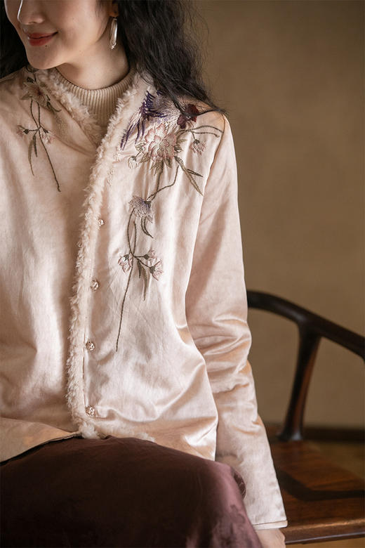 牧衣游原创 丝棉手工刺绣棉服外套女新款炒色文艺棉衣薄款 春山茂 商品图5