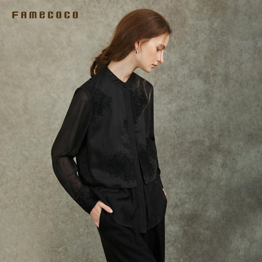 Famecoco范可儿双层假两件衬衫国风改良小立领衬衣FAC6BH015 商品图3