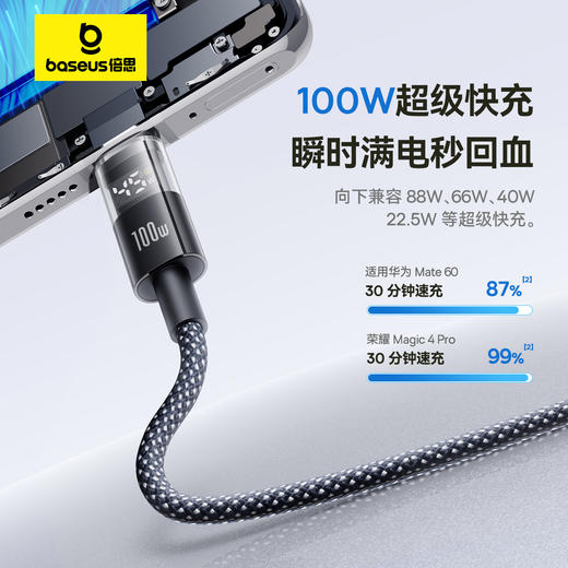倍思 透明数显CD系列 快充数据线 USB to Type-C 100W 商品图1
