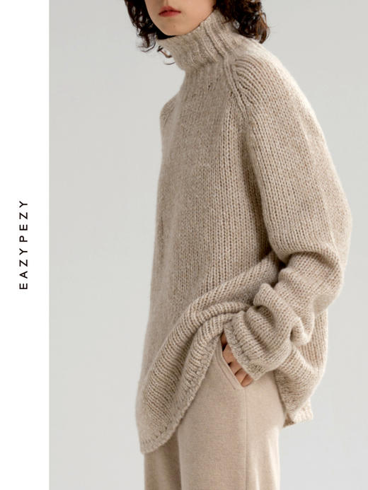 EAZYPEZY 2024AW 棒针松软大高领混色羊绒衫 商品图1