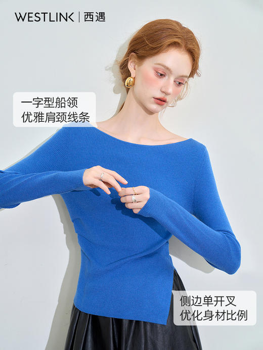 【31%绵羊毛】不规则开叉长袖毛衣女秋季套头针织上衣SS140620 商品图2