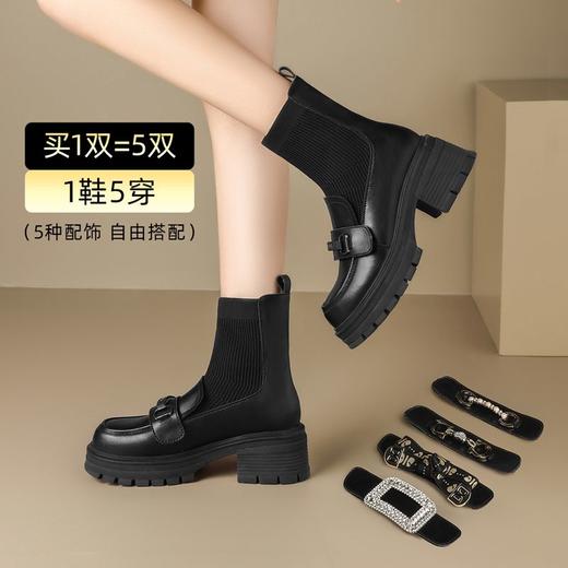 优选丨ZHR则则学院风乐福袜靴女靴新款时髦甜酷加绒保暖弹力靴  商品图3