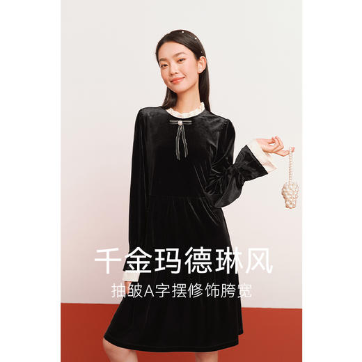 【严选】诗凡黎千金玛德琳连衣裙法式质感裙子2023年冬新款高级显瘦长裙女SEC490981 商品图3