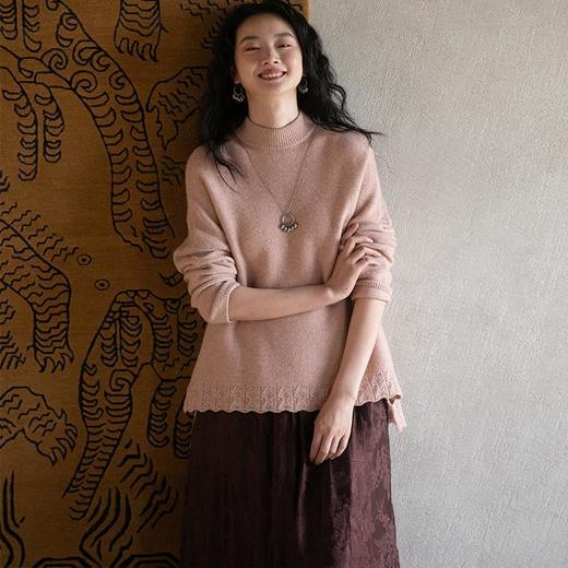 牧衣游原创 进口牦牛绒毛织混纺毛衣软糯高领宽松套头衫 落松花 商品图1