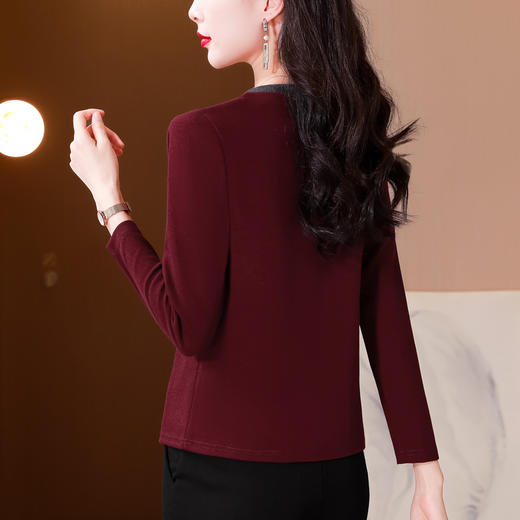 雀说T恤女新款时尚洋气圆领拼接显瘦内搭套头加绒减龄打底衫AL308 商品图2