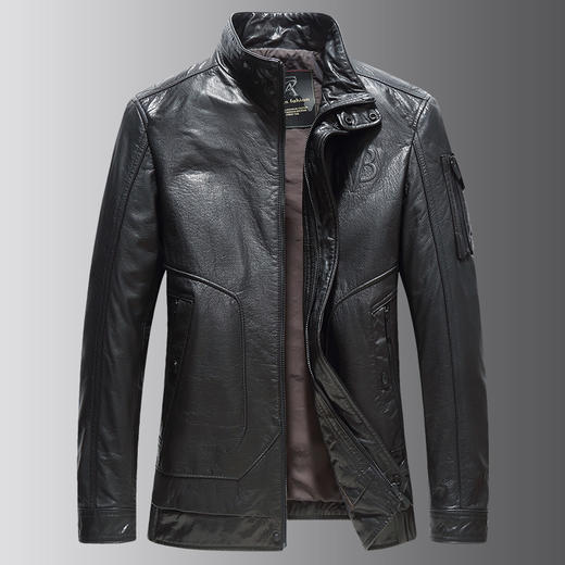 【真皮DSZ】大依优型大码立领皮牛皮夹克外套休闲简约大号皮夹克真皮皮草加肥加大 商品图1