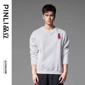PINLI品立2024秋季新款宽松圆领卡通贴布绣套头卫衣男BG243109046
