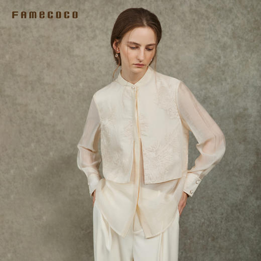 Famecoco范可儿双层假两件衬衫国风改良小立领衬衣FAC6BH015 商品图1