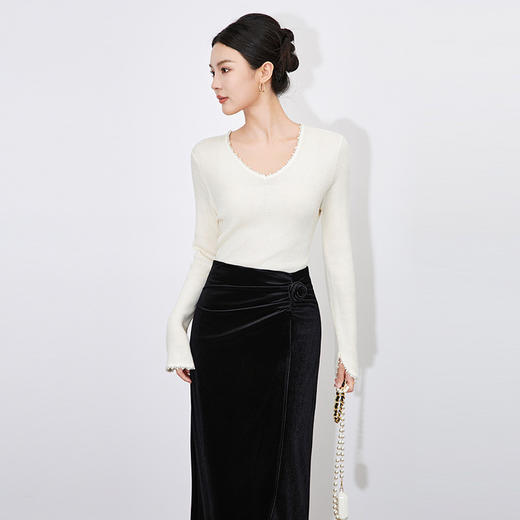 【高货wl】全新升级【铂金会员201/天猫269/差价68】(05914) 洛诗琳复古高级感法式珍珠边设计感长袖百搭针织打底上衣 商品图3