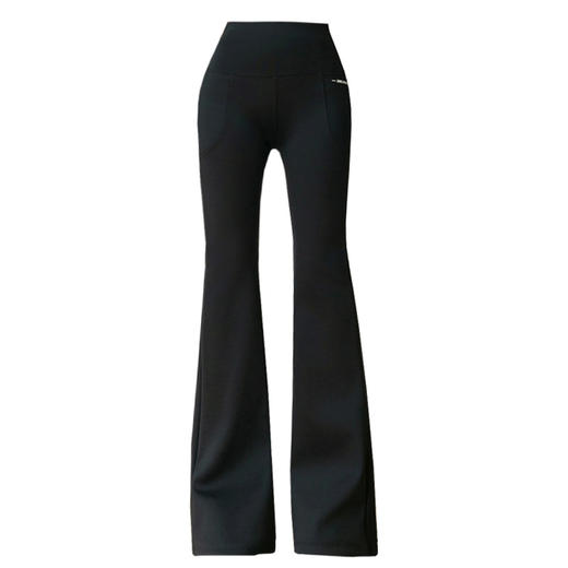 雀说加绒喇叭裤双口袋大码微喇鲨鱼裤女外穿显瘦高腰黑金提臀长裤AL8516 商品图4