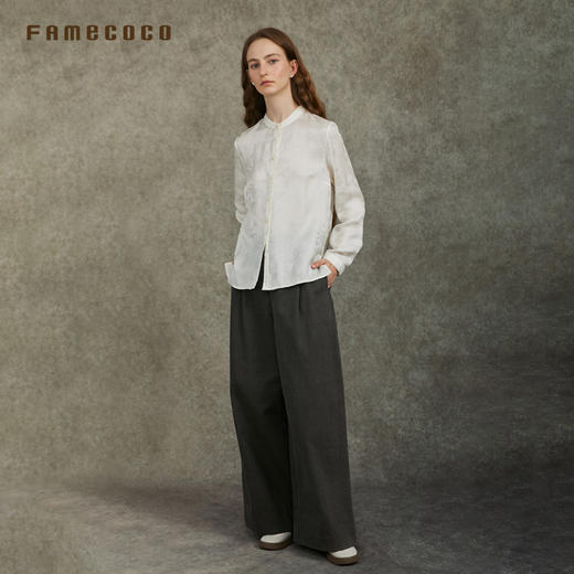 Famecoco范可儿宽松直筒裤纯色松紧腰休闲慵懒文艺范FAC6GA003 商品图4