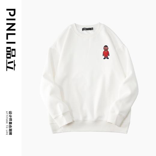 PINLI品立2024秋季新款宽松圆领卡通贴布绣套头卫衣男BG243109046 商品图4