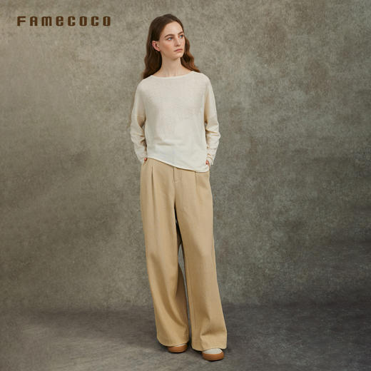 Famecoco范可儿宽松直筒裤纯色松紧腰休闲慵懒文艺范FAC6GA003 商品图2