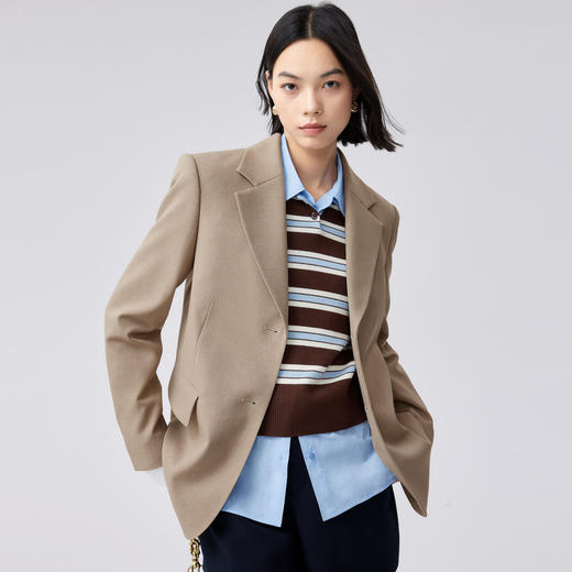 【严选】伊芙丽假两件特调华尔兹纱通勤气质职业西装外套女2024秋季新款1F8911331 商品图0