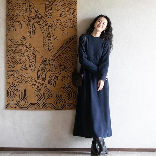 牧衣游原创进口牦牛绒毛织混纺手绣连衣裙新款宽松气质长裙 逢春 商品图0