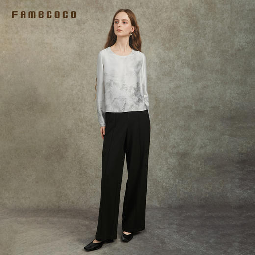 Famecoco范可儿圆领套头上衣国风山水印花锻感上衣FAC6BE002 商品图3