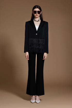 进口三醋酸黑白撞色喇叭裤