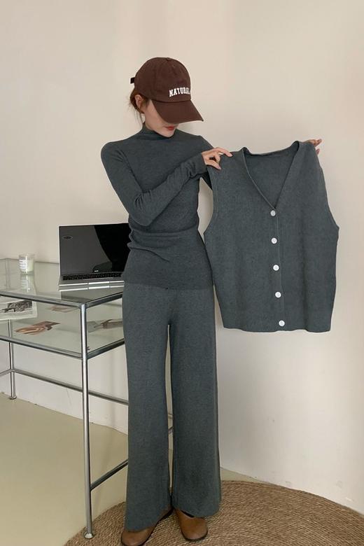 Le Malene 灰色马甲长裤三件套针织套装 17464 商品图2