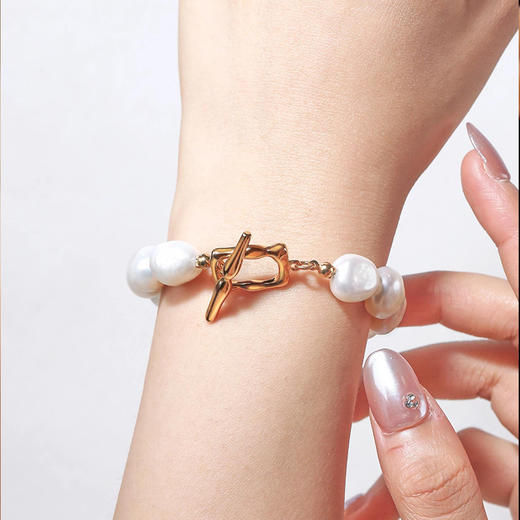 【顺丰包邮】82210 洛诗琳高定法式巴洛克珍珠方形OT扣银纯银手链0066 商品图1