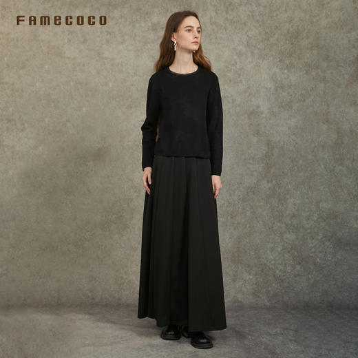 Famecoco范可儿百搭圆领针织打底衫优雅欧根纱拼接FAC6DB006 商品图4